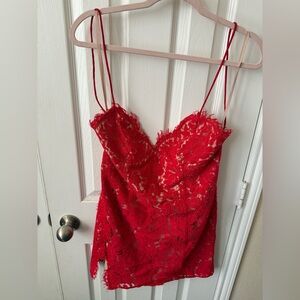 Red Lace Overlay Mini Dress Free People / Fame and Partners NWT L